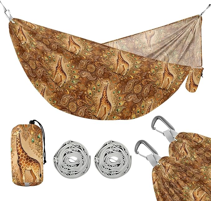 Giraffe with Ornate Camping Hammocks Hanging Rope Swing Hammock for Outside Beach Patio Garden