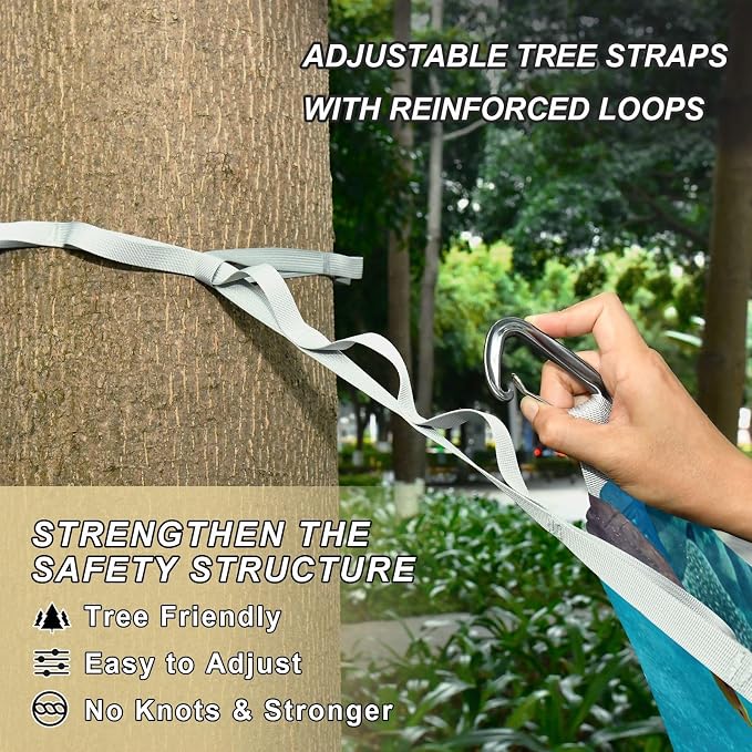 Sea Stingray Camping Hammock, Portable Lightweight Single Hammock with Tree Straps and Aluminum Carabiners, 114" x 54" Travel Hammock for Hiking Backpacking Beach