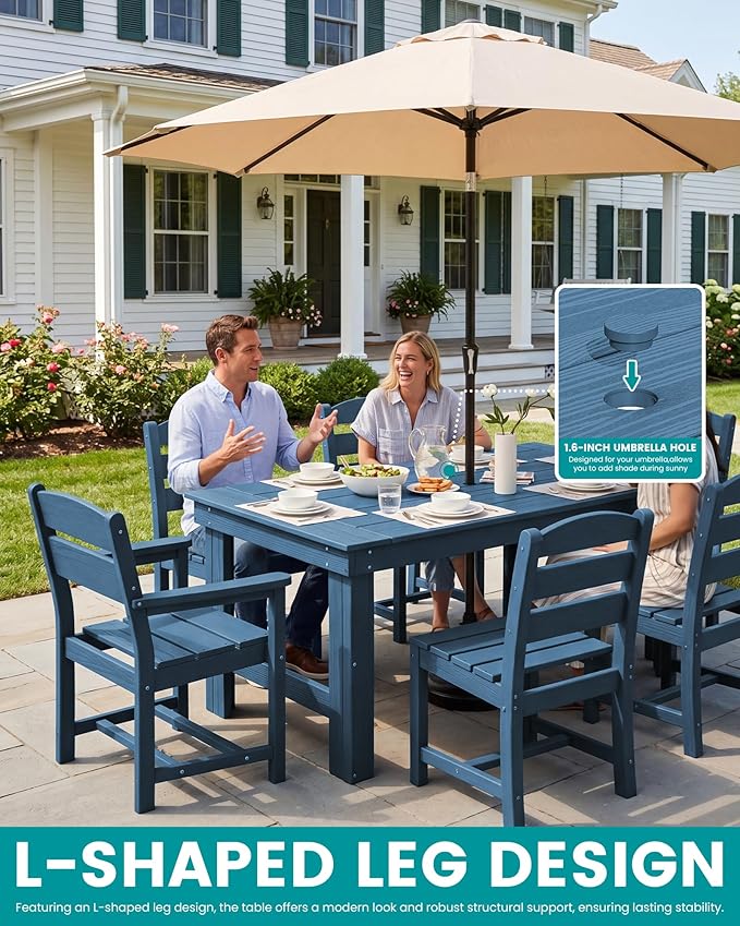 SERWALL HDPE Outdoor Dining Table and Chairs Set for 6 | with Armless Chair Seat