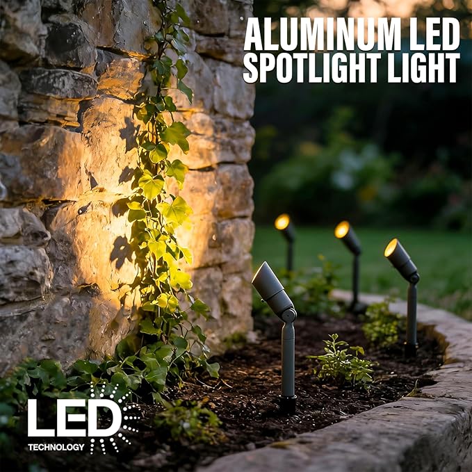 VENUS MANUFACTURING Low Voltage LED Spotlight 12V Outdoor Spot Lights Landscape Lighting 3 Watt 3000K Warm White Light Weatherproof Spot Light for Garden Trees with Spike & Connector 4Pack
