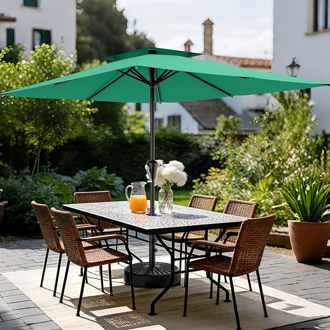 AreShark 8'x10' 2 Tiers Rectangular Patio Umbrella - Outdoor Umbrella Waterproof UV Protection, Market Table Umbrella w/Crank for Pool, Backyard, Deck(Turquoise)
