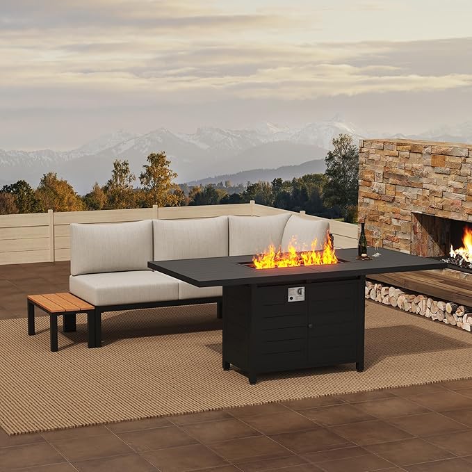 PIZZELLO 4 Piece Patio Conversation Set, Outdoor Sectional Furniture with Loveseat, Single Chair, and Coffee Table, for Porch, Deck, 6" Washable Cushions, Beige