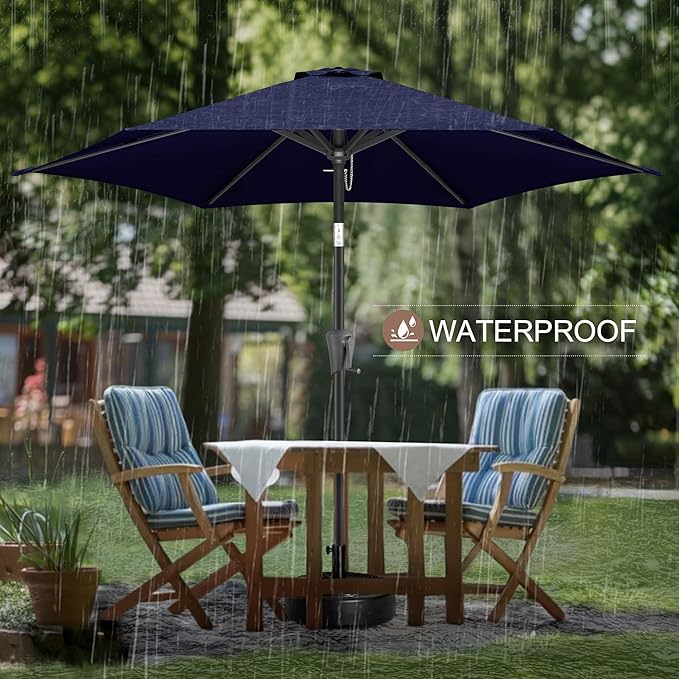 FLAME&SHADE 9ft Patio Umbrella Outdoor - Table Umbrella with Push Button Tilt and Crank, UV Protection, 6 Sturdy Ribs, Market Umbrella for Garden, Deck, Backyard, Lawn, Pool and Beach(Navy Blue)