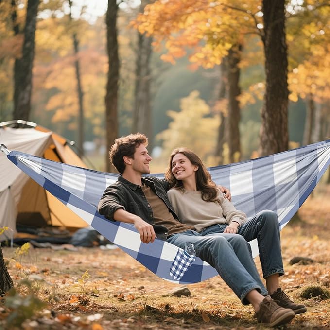 Blue and White Checkerboard 330lb Capacity Camping Hammocks with Tree Straps Portable Hammock for Outside Patio Garden hamaca con Base para adultos