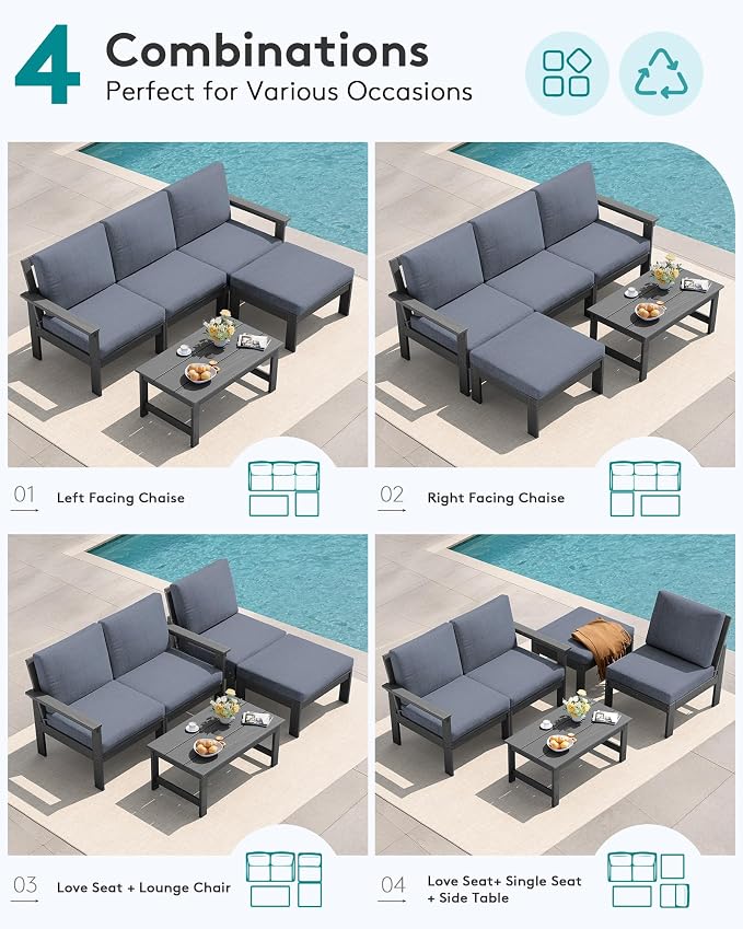 SERWALL HDPE Outdoor Sectional with Ottoman & Coffee Table