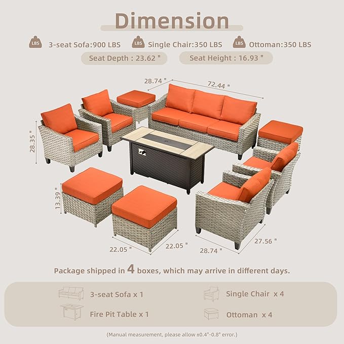 Wicker Patio Furniture Set,8 Pieces Modern Outdoor Conversation Set Sectional Sofa with Cushion and Ottomans for Garden, Poolside, Backyard