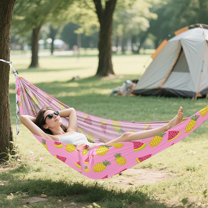Camping Hammock Outdoor Hammocks for Outside Pineapple Watermelon Beach Trees Portable Lightweight with Pockets Tree Straps Indoor