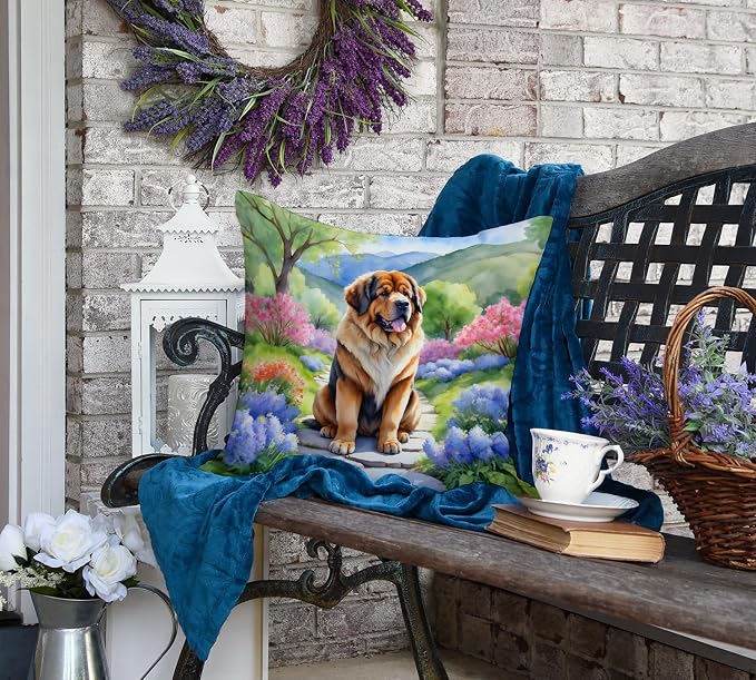 Caroline's Treasures Tibetan Mastiff Spring Path Throw Pillow Machine Washable, Indoor Outdoor Decorative Pillow for Couch, Bed or Patio, 18Hx18W