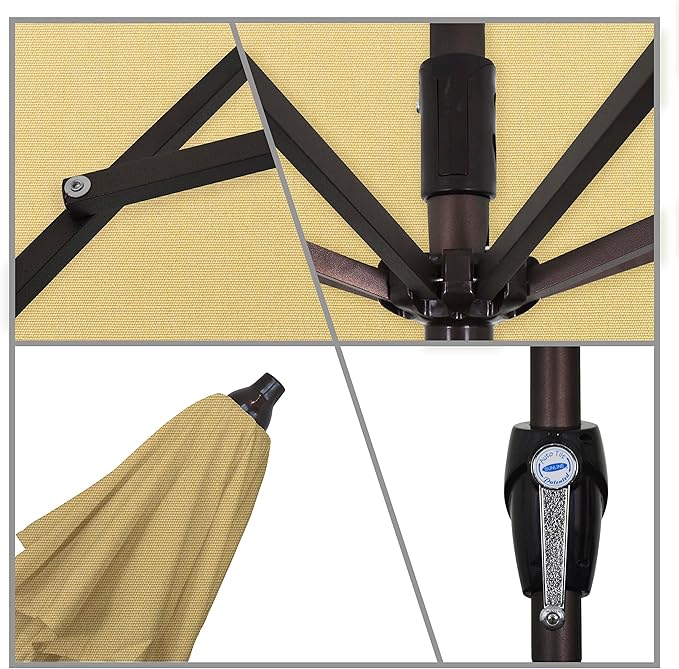 California Umbrella 7.5' Round Sunbrella Aluminum Outdoor Deck, Pool or Patio Umbrella, Crank Lift, Auto Tilt, Bronze Pole, Wheat
