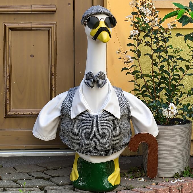 1 Set Old Man Porch Goose Outfit for 23 Inch Goose Statues | Includes Grandpa Porch Goose Clothes with Hat, Glasses, Mustache and Bow Tie for Summer Yard and Garden Displays