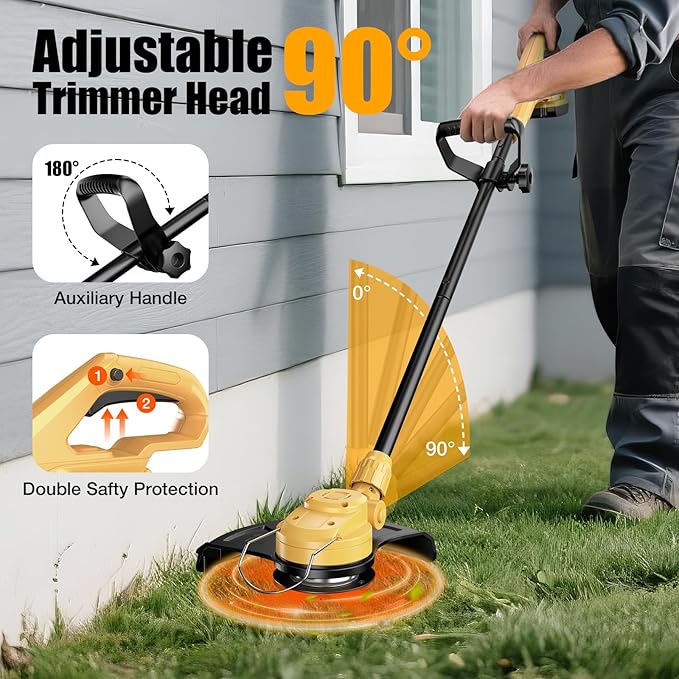 Weed Eater for Dewalt 20V Battery, 600W 2 in 1 Cordless String Trimmer & Weed Wacker,12 Inch Brushless Grass Trimmer with 3-Tooth Blade, Saw Disc for Lawn, Yard and Bush Trimming (No Battery)