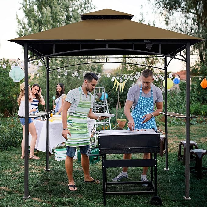 Grill Gazebo Replacement Canopy Top - Wonwon 5x8 Gazebo Roof Double Tiered Outdoor BBQ Roof Cover Grill Shelter Only Fit for Model L-GG001PST-F (Brown)