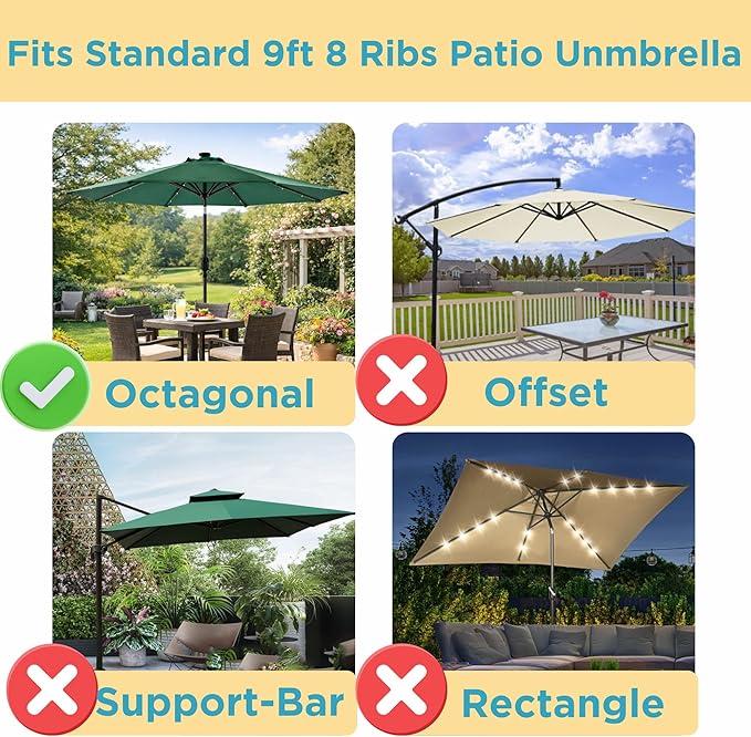 Sfmora 9ft Patio Umbrella Replacement Canopy for 8 Ribs, Outdoor Umbrella Canopy ONLY, Market Umbrella Top, Water-Resistant & UV-Protective