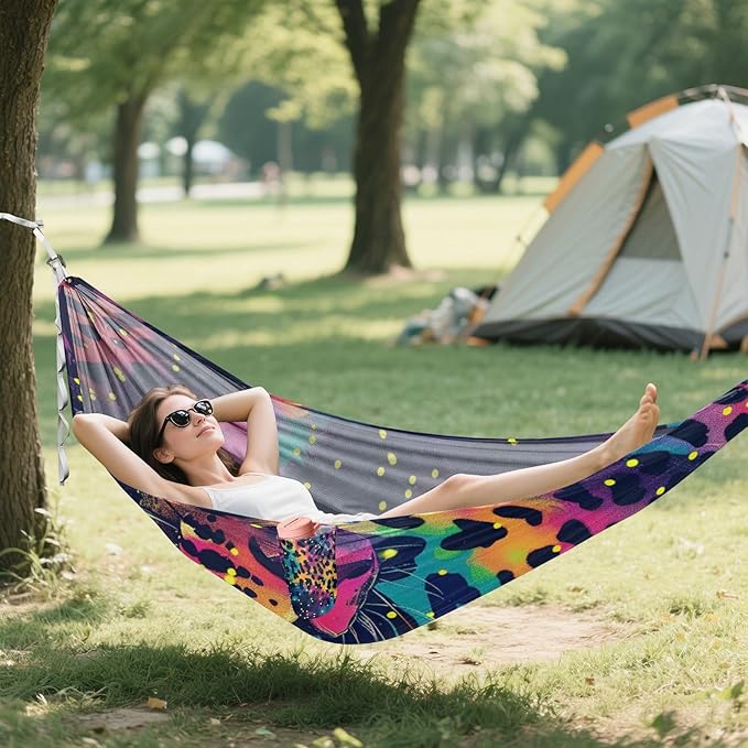 Rainbow Glitter Leopard 330lb Capacity Hammocks for Camping with Tree Straps Portable Hammock for Outside Patio Garden hamacas para adultos 2 Personas