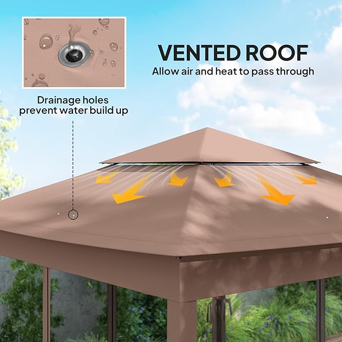 Outsunny 11' x 11' Pop Up Canopy, Outdoor Patio Gazebo Shelter with Removable Zipper Netting, Instant Event Tent w/ 114 Square Feet of Shade and Carry Bag for Backyard, Garden, Brown