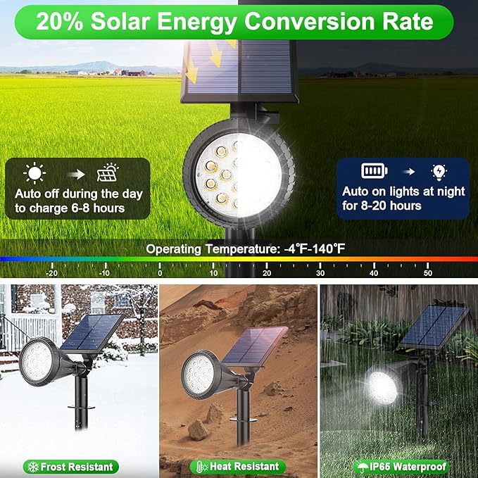 Tadyreal Solar Lights Outdoor Waterproof 180° Adjustable Landscape Spot Lights for Yard 4 Lighting Modes Solar Powered Spotlights for Pathway Garden Outside Wall Pool Porch (6 Pack, Cool White)