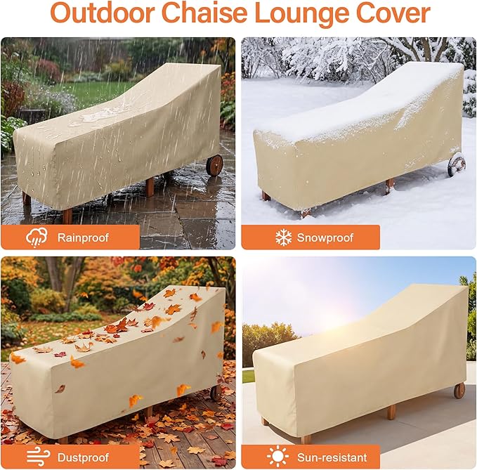 Patio Chaise Lounge Cover, Waterproof Lounge Chair Covers, Heavy Duty Patio Furniture Covers for Outside, Pool， Lounge Chair, Lawn Bench Furniture 76Lx28Wx30H inch