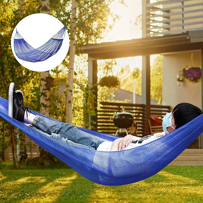 Outdoor Hammock, Ultra Soft & Breathable Nylon Mesh Design, Cool Ice Silk Mesh Hammock, Outdoor Anti-Rollover Hammock Chair - 330 LB Max Load Capacity (Blue)