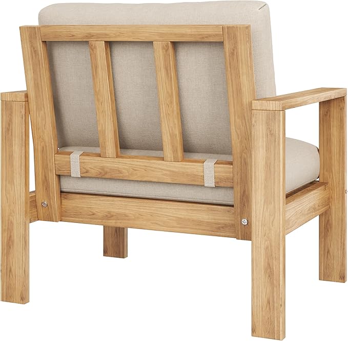 Christopher Knight Home Kayahs 5 Pieces Acacia Wood Furniture Set, Patio Conversation Sofa Chat Set with Coffee Table and Ottoman, Outdoor Sectional Sofa Set for Backyard Balcony, Teak Finish+Beige