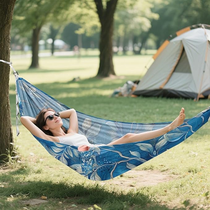 Blue Leaves 330lb Capacity Outdoor Hammock with Portabl Carry Bag Rope Hammock for Outside Beach Patio Garden Bases para hamacas para adultos
