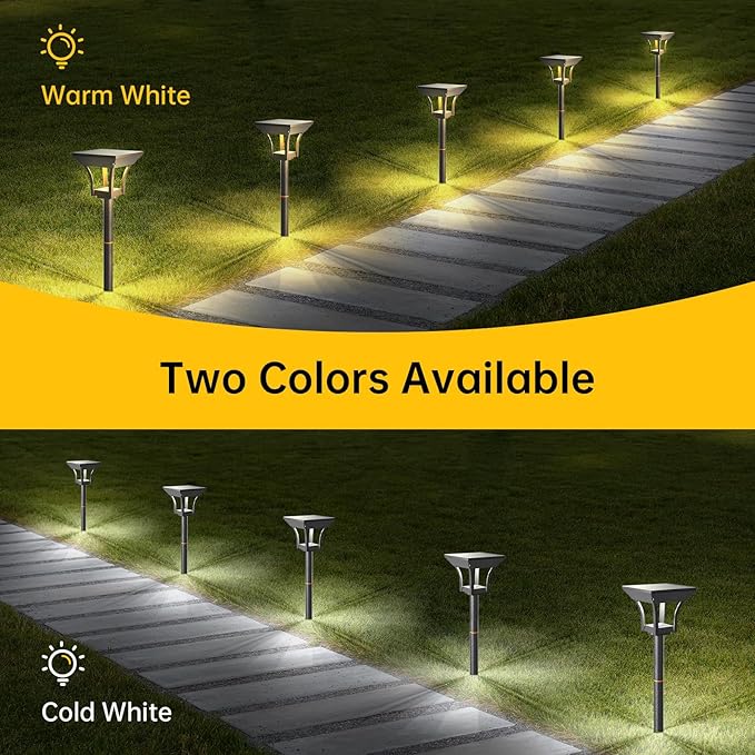 Solar Pathway Lights Outdoor, IP65 Waterproof Bright Solar Outdoor Lights, LED Solar Garden Lights Landscape Lighting for Walkway Lawn Patio Backyard (6 Pack, Warm & Cold White)