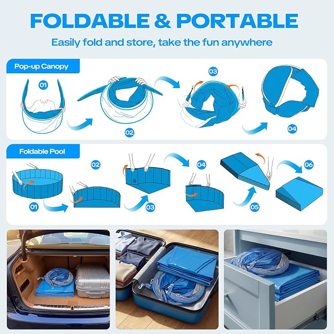 63in Kiddie Pool with Canopy - Large Foldable Toddler Pool with Detachable UPF 50+ Sunshade, Portable Non-Slip Kids Swimming Pool Collapsible Baby Pool for Outdoor Backyard Beach