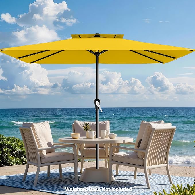 AreShark 8'x10' 2 Tiers Rectangular Patio Umbrella - Outdoor Umbrella Waterproof UV Protection, Market Table Umbrella w/Crank for Pool, Backyard, Deck(Yellow)