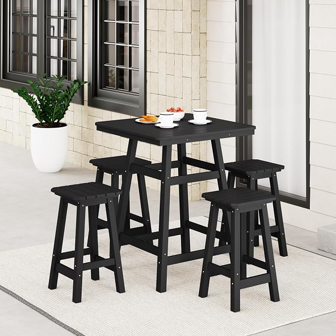 Costaelm Outdoor Bar Table, 37" Counter Height Square Patio Cocktail Bar Table with Umbrella Hole, Patio Bistro Dining Pub Table for Front Porch Deck Backyard Garden, Black