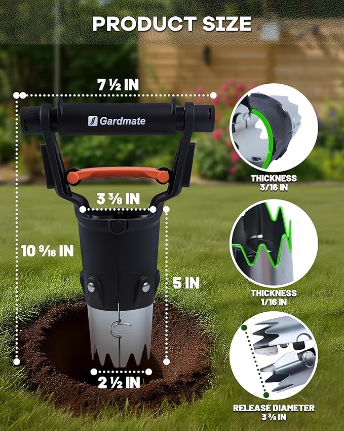 Bulb Planter Tool - One-Touch Automatic Bulb Planter for Bulbs, Seeds & Seedlings - Stainless Steel Garden Bulbs Dibber with Ergonomic Handle - No Bend Planting Tool with Gloves & Brush