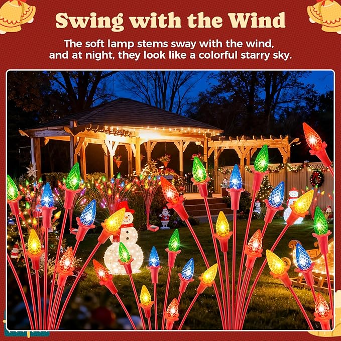 4 Packs Christmas Berry Solar Garden Light with Multiple Colors, Auto ON/Off Solar Lights Outdoor Swaying in The Wind, Christmas Decorating Outdoor Yard Light for Pathway, Pond, Courtyard