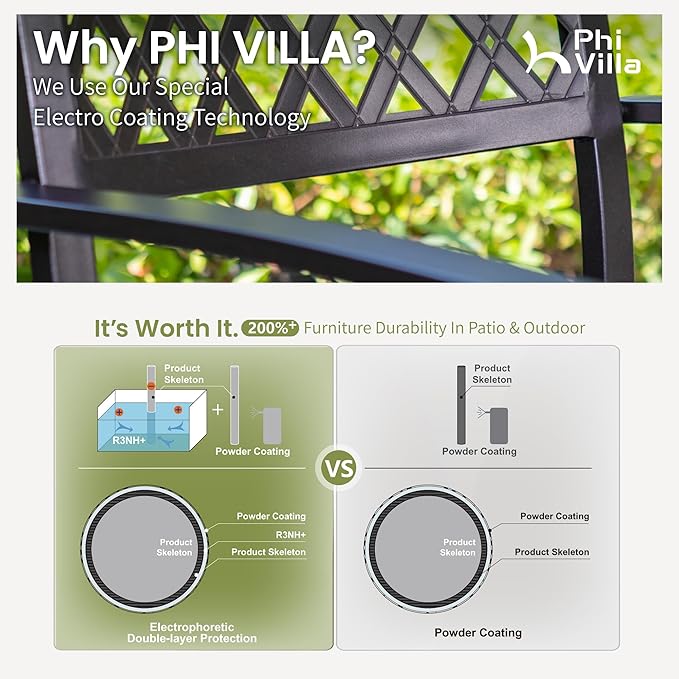 PHI VILLA 8 Piece Patio Outdoor Dining Set with 13ft Double-Sided Patio Umbrella,Metal Outdoor Table Furniture Set with 6 Outdoor Stackable Chairs, 1 Rectangle Dining Table and 1 Large Umbrella