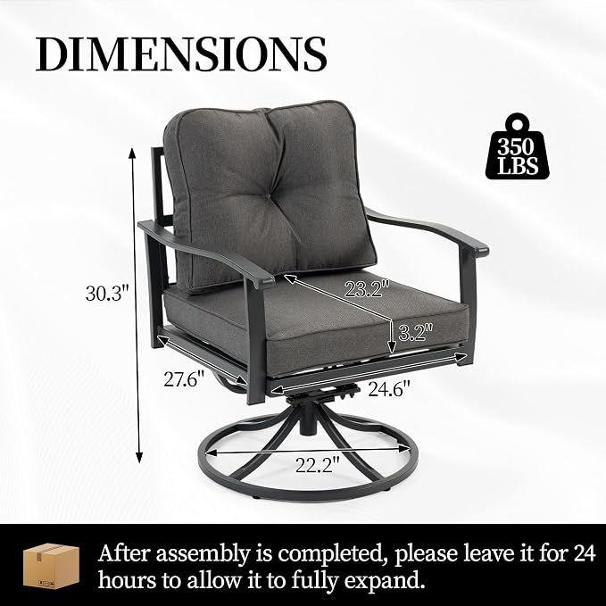 Outdoor Patio Furniture Set, 2 PCS Rocking Armchairs with High Back Deep Seat, Weather-Resistant Metal Frame, Grey Cushions for Porch Deck Balcony
