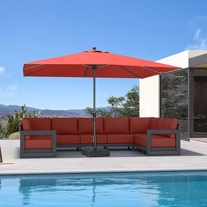 PURPLE LEAF 11.5' x 8' Patio Market Umbrella Outdoor Table Sun Umbrellas with Crank 8 Aluminum Sturdy Ribs for Pool Deck Backyard Beach Terra