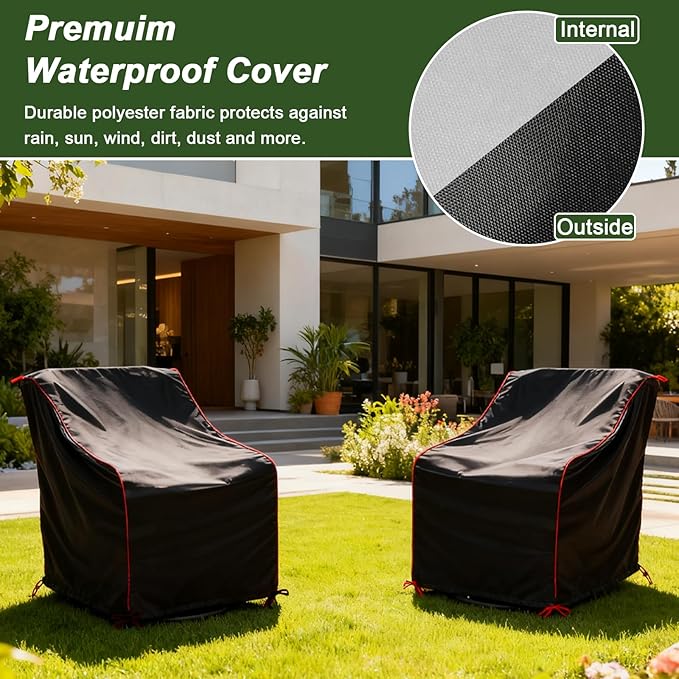 Patio Chair Covers，All Weather Protection,Suitable for Most Outdoor Furniture, Lawn Chairs, Swivel Rocking Chairs, Etc(Black-1 PCS)