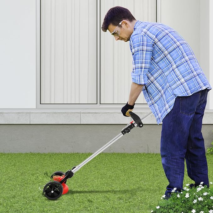 21V Electric Weed Trimmer with 2 Batteries, Cordless String Grass Cutter for Lawn Maintenance, Red, Adjustable Height, Lightweight for Homeowners
