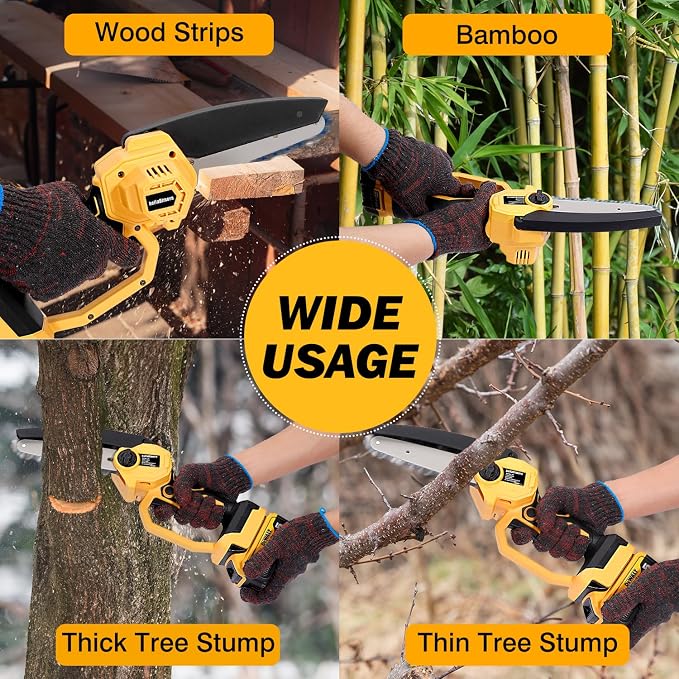bellaDimora Cordless 6-Inch Mini Chainsaw for DeWalt 20V MAX Battery, Pure Copper Motor 17000 RPM, One-Handed, Cuts 6-Inch Branches, Dual Safety - Tree Trimming & Yard (No Battery)