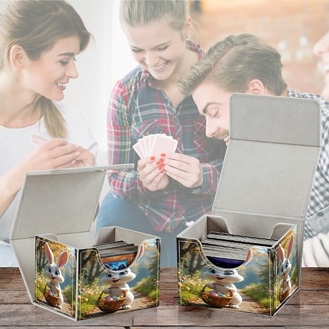 Card Deck Box for MTG, Cards Storage Box Fits 120+ Sleeved, Leather Small Size Strong Magnetic Closing Card Case for Board Games Magic TCG CCG Baseball Collection, Bunter Osterhase