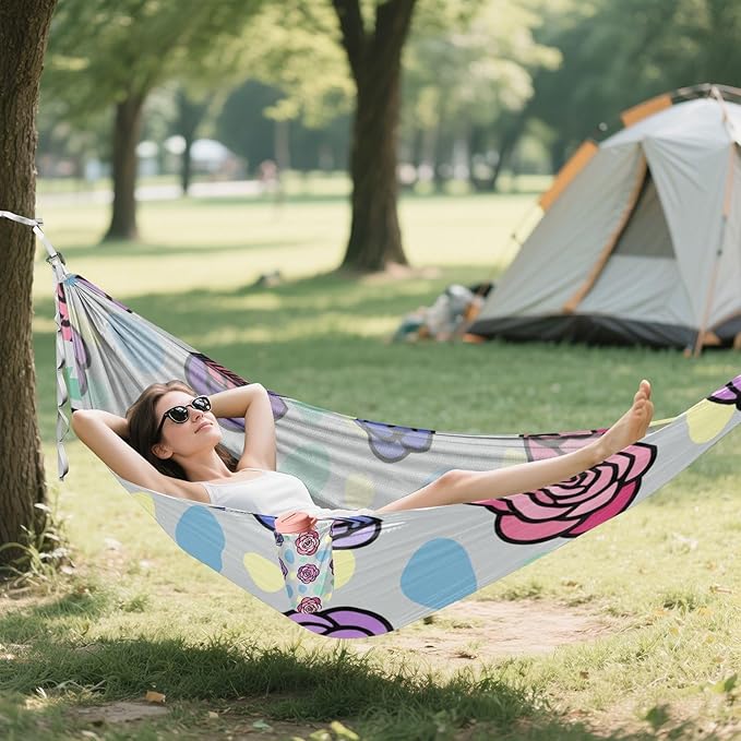 Floral and Dot Outdoor Hammocks Swing Hammock for Patio Backyard Lounge Base