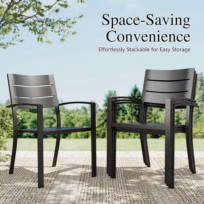 Sophia & William Patio Dining Set Metal Outdoor Table and Chairs Furniture Set 7 Piece, Large 60" Imitation Wood Dining Table with Umbrella Hole and 6 Backyard Garden Chairs Support 300LBS