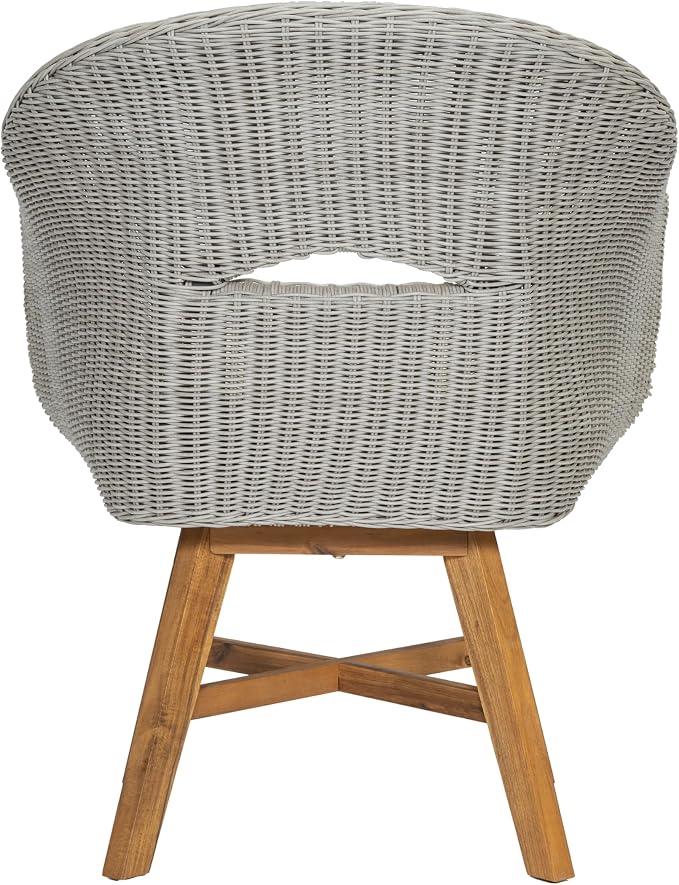 Christopher Knight Home Ambes 5 Piece Acacia Wood Outdoor Dining Set for 4, Patio Dining Table and Chair Set with Curved Rattan Backrest & Cushions, Outdoor Dining Table Set, Beige+Grey Ash+Brown