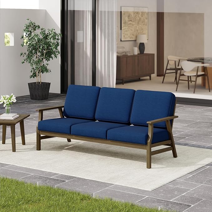 4 Pieces Patio Furniture Sets, Teak Wood Outdoor Sectional Furniture with Coffee Table, 5 Seats Patio Sofa Couch Conversation Set for Backyard Deck - Navy