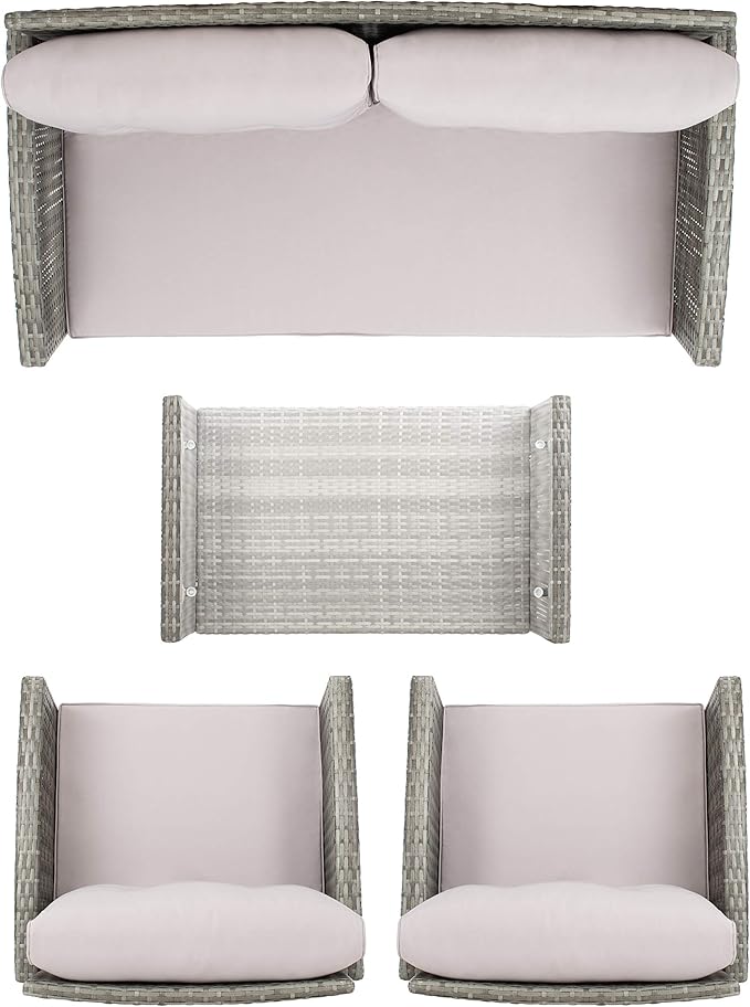 Safavieh PAT7516B Collection Vellor Grey 4-Piece Outdoor Living Patio Set, Grey/Grey