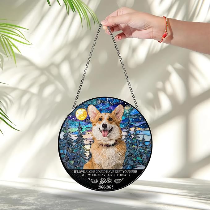 Personalized Pet Memorial Gifts for Dogs and Cats – Custom Pet Suncatcher Keepsake – Loss of Pet Sympathy Gift – Stained Glass Dog Memorial Ornament – Pet Remembrance Gift