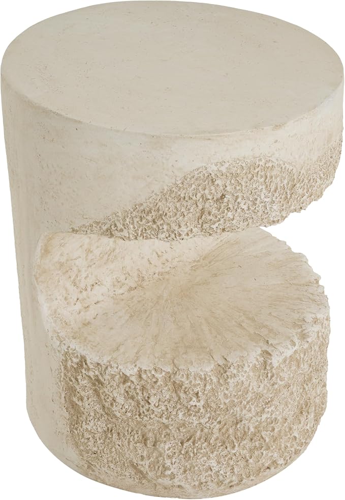 Merax Outdoor Patio Side Table, Modern Organic MGO Round Accent Side Table, 20.25" Height Small End Table with Beige Tone Travertine-Look Textured for Poolish Garden Balcony