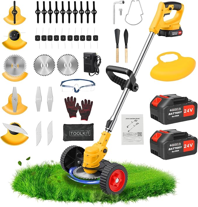 ALSO GO 24V Cordless Weed Wacker String Trimmer with Wheel, Electric Weed Eater with 2 * 4.0Ah Lithium Batteries & Fast Charger, 5-in-1 Battery Powered Weed Trimmer for Lawn Yard Garden Landscaping