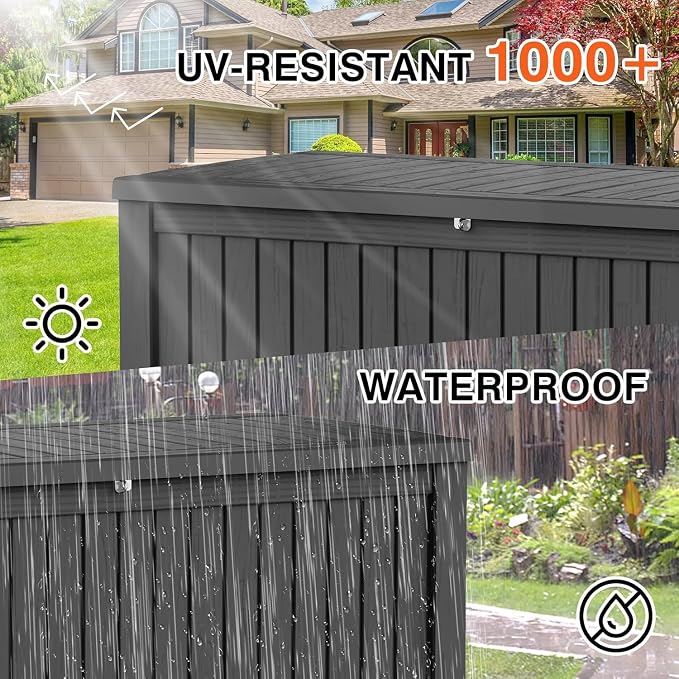 Outdoor Storage Box 270GAL Waterproof Resin Deck Box,UV-Resistant Lockable Delivery Bin for Garden Tools,Large Patio Outside Cushions,Pool Accessories Supplies,Chest,Furniture,Package,Black