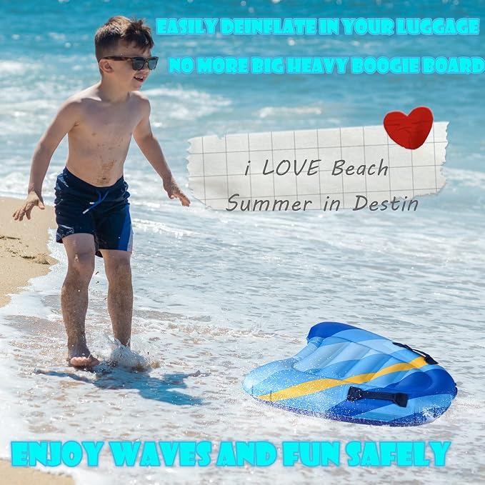 Inflatable Boogy Boards for Beach Travel Toys, 30” Cavas Slip Slide Water Park Body Surfing Board with Handles, Summer Fun Water Pool Game Toys for Kids 4,8,12 Ages