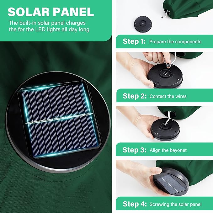 JEAREY 6.5x10 ft Rectangular LED Lighted Patio Umbrellas Outdoor Solar Table Market Umbrella w/Push Button Tilt/Crank, 6 Sturdy Ribs, UV Protection Waterproof Sunproof(Dark Green)
