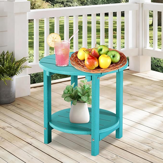 LZRS Adirondack Side Table Double End Table, Outdoor Coffee Tables for Patio, Backyard,Pool, Indoor Companion, Easy Maintenance & Weather Resistant(Turquoise)