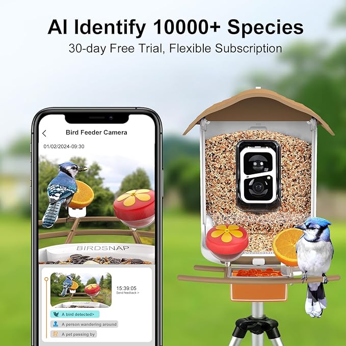 birdsnap® PAV-Bird Feeder with Camera,2K HD with 64GB Card, AI Identify Smart Bird House Cam Solar Panel,Live Stream,Motion Detection,Auto Record Video for Backyard Outdoors,Ideal Gift for Bird Lover